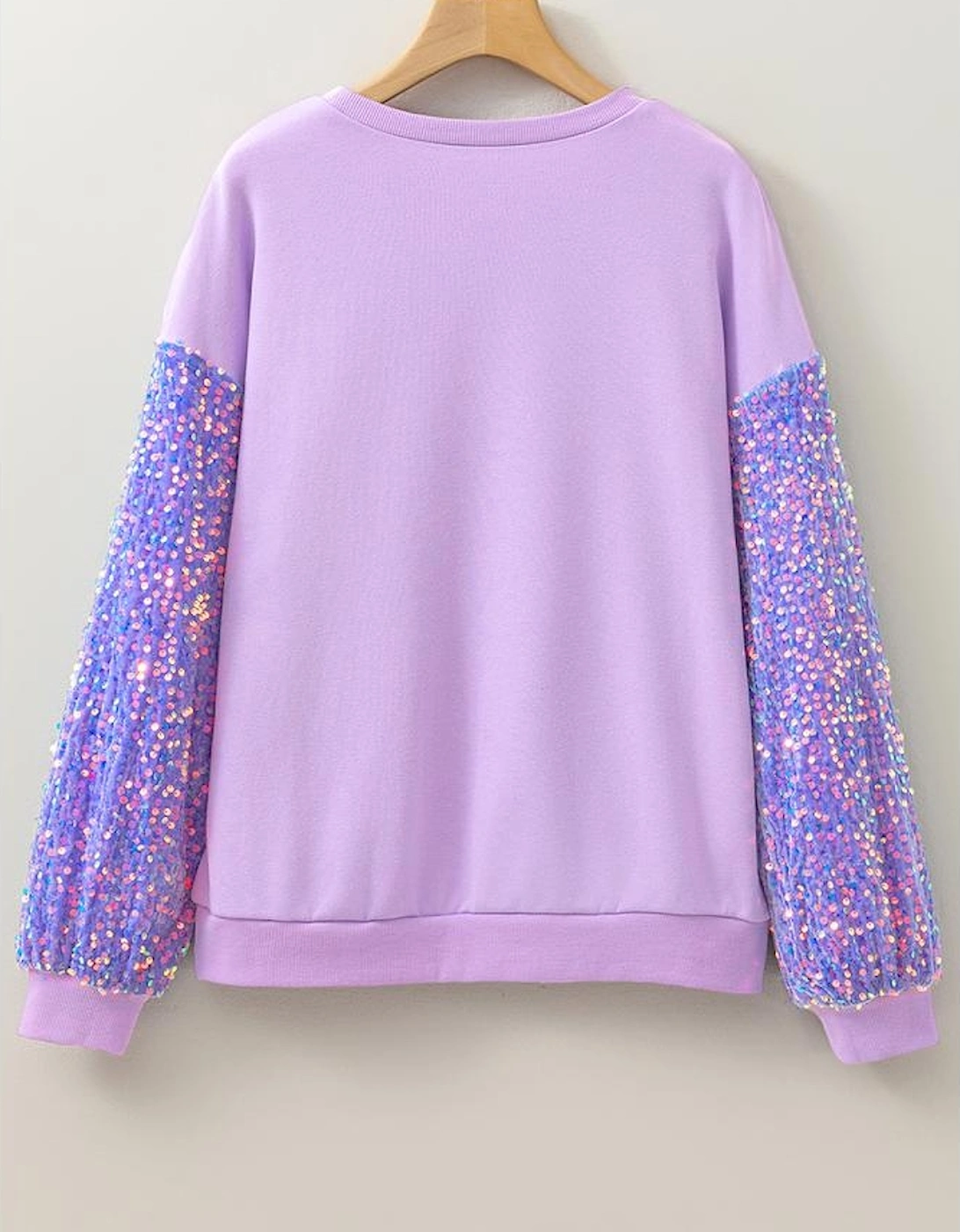 Orchid Petal Sequin Patchwork Long Sleeve Pullover Top