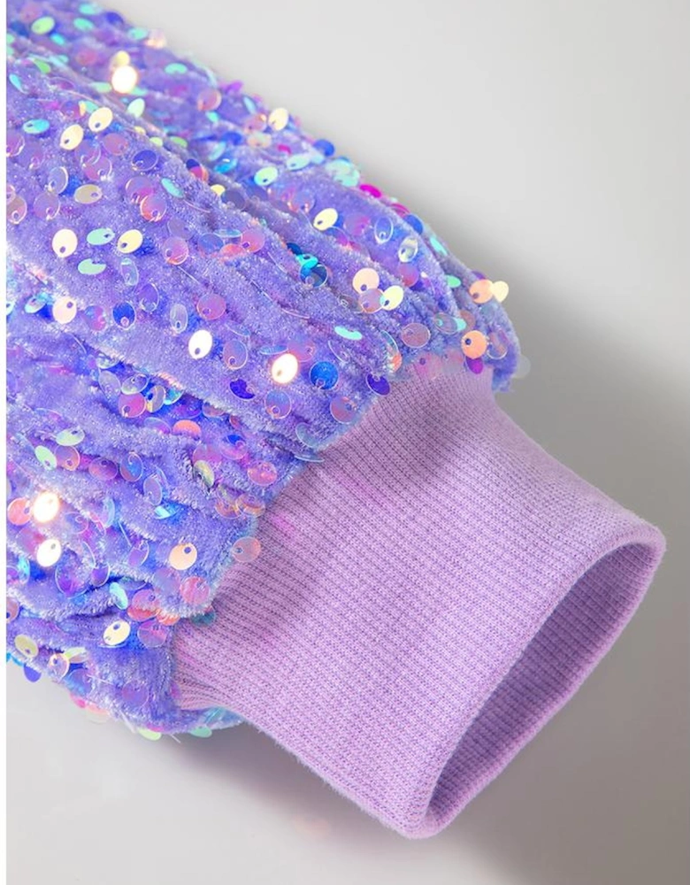 Orchid Petal Sequin Patchwork Long Sleeve Pullover Top