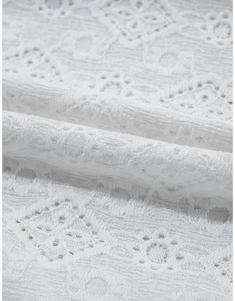 White Lace Puff Sleeve V Neck Button Up Shirt