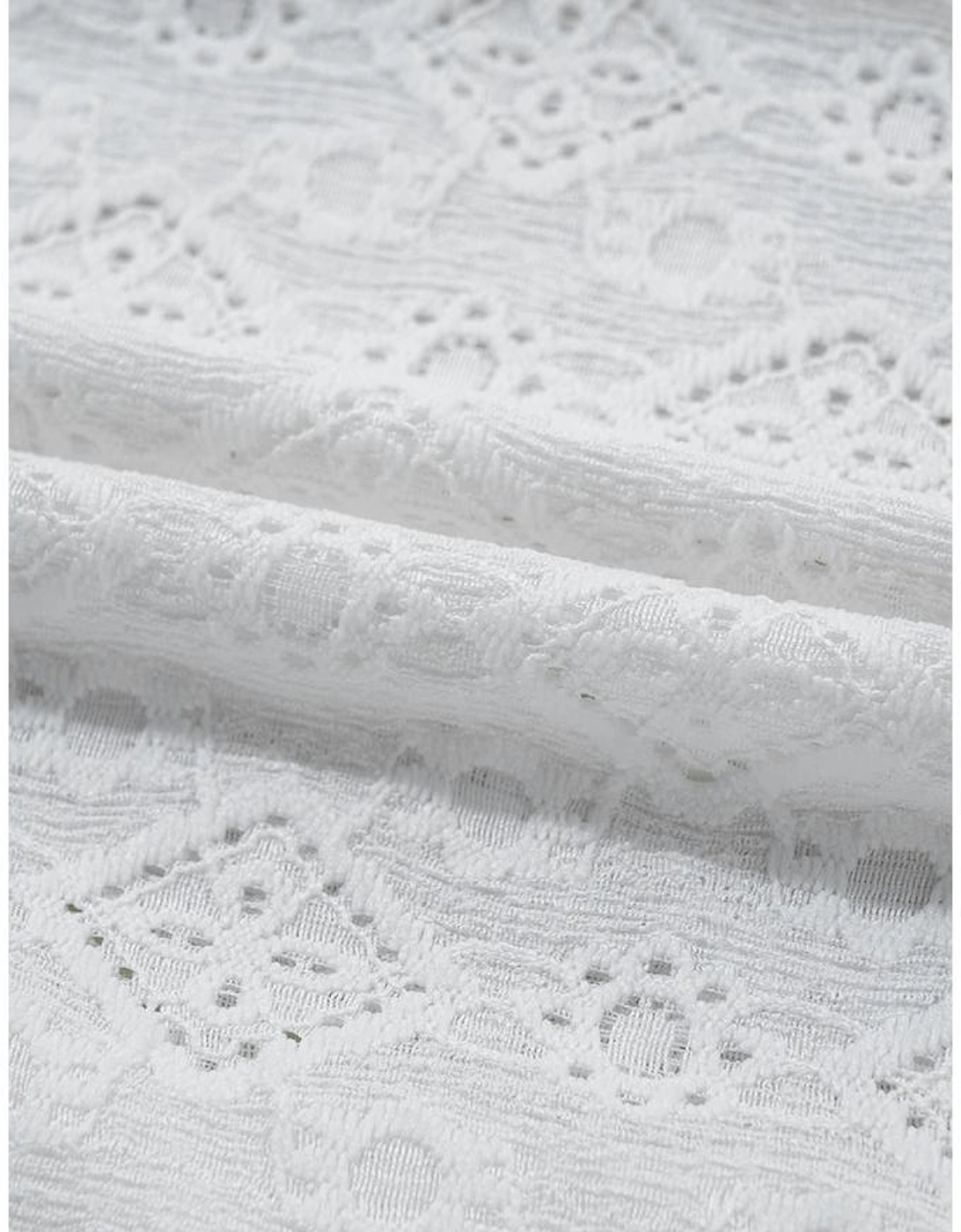 White Lace Puff Sleeve V Neck Button Up Shirt