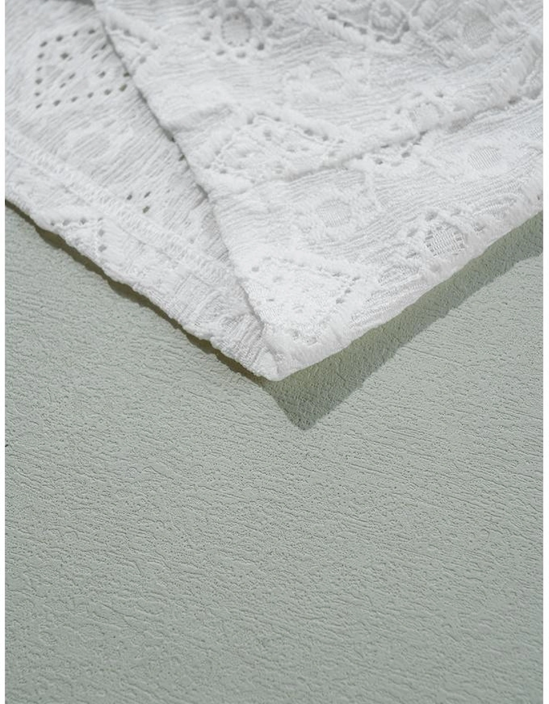 White Lace Puff Sleeve V Neck Button Up Shirt