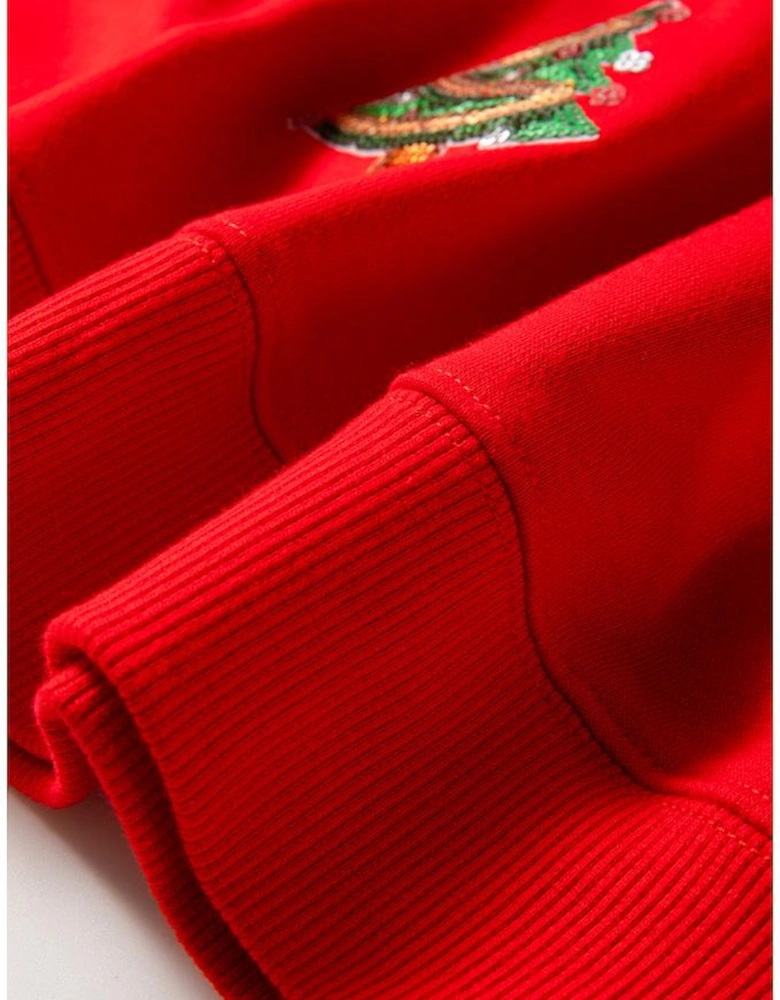 Red Sequin Christmas Tree Graphic Drop Shoulder Sweatshirt
