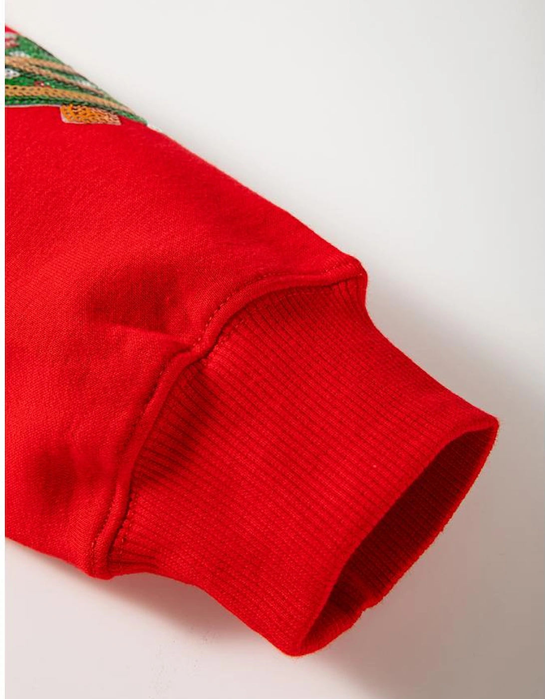 Red Sequin Christmas Tree Graphic Drop Shoulder Sweatshirt