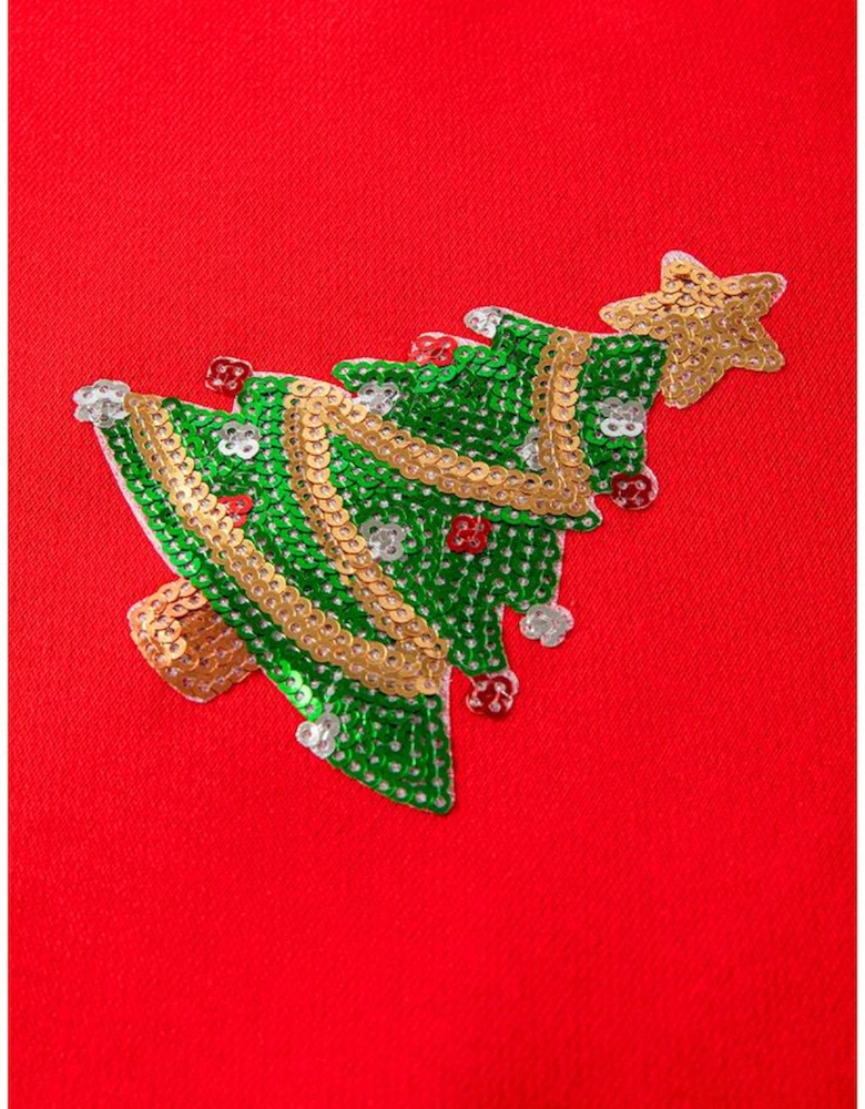 Red Sequin Christmas Tree Graphic Drop Shoulder Sweatshirt