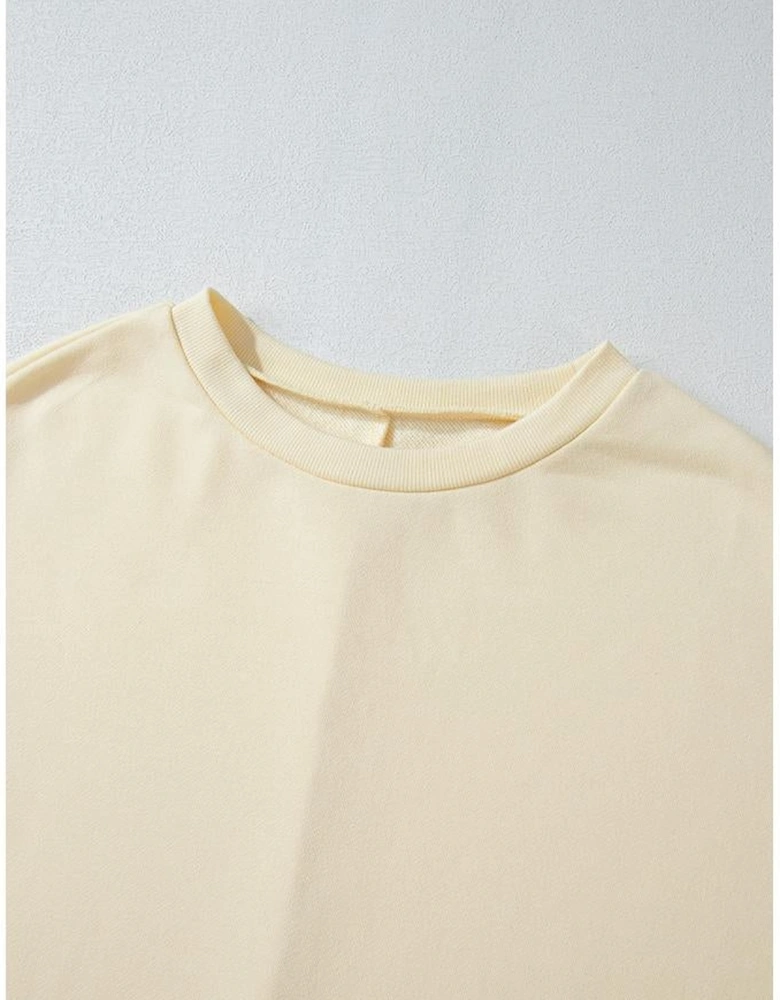 Apricot Geometric Printed Patchwork Long Sleeve Round Neck Top