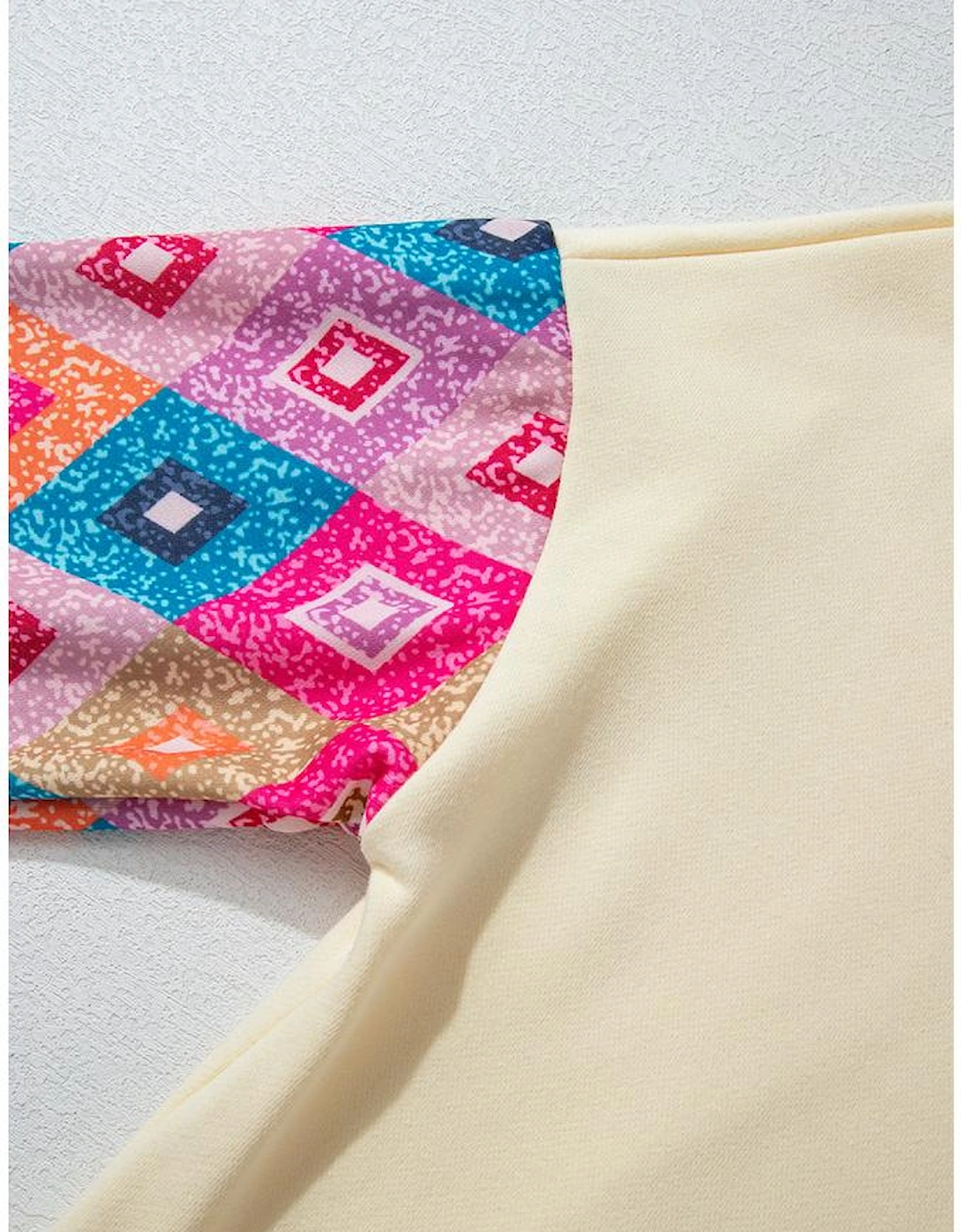 Apricot Geometric Printed Patchwork Long Sleeve Round Neck Top