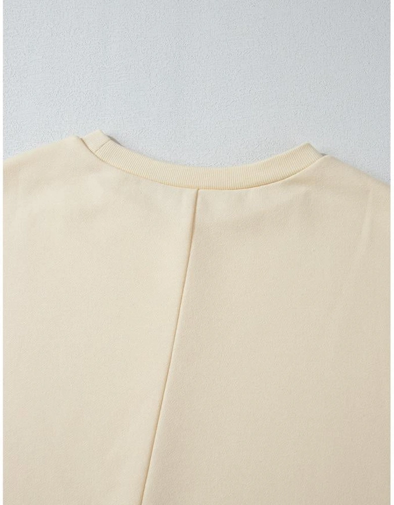 Apricot Geometric Printed Patchwork Long Sleeve Round Neck Top