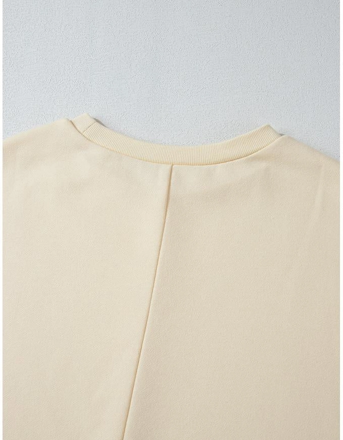 Apricot Geometric Printed Patchwork Long Sleeve Round Neck Top