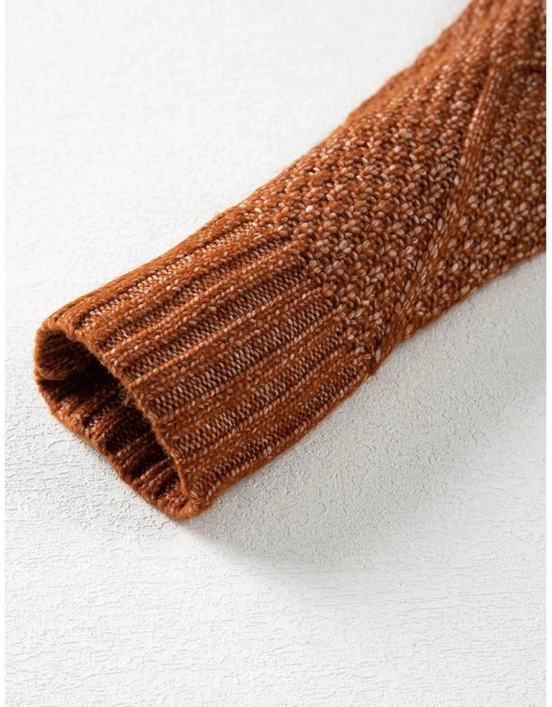 Coffee Cable Knit Drop Shoulder Loose Fit Sweater Dress