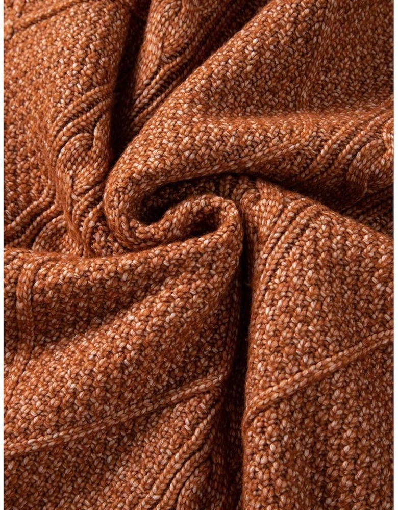 Coffee Cable Knit Drop Shoulder Loose Fit Sweater Dress