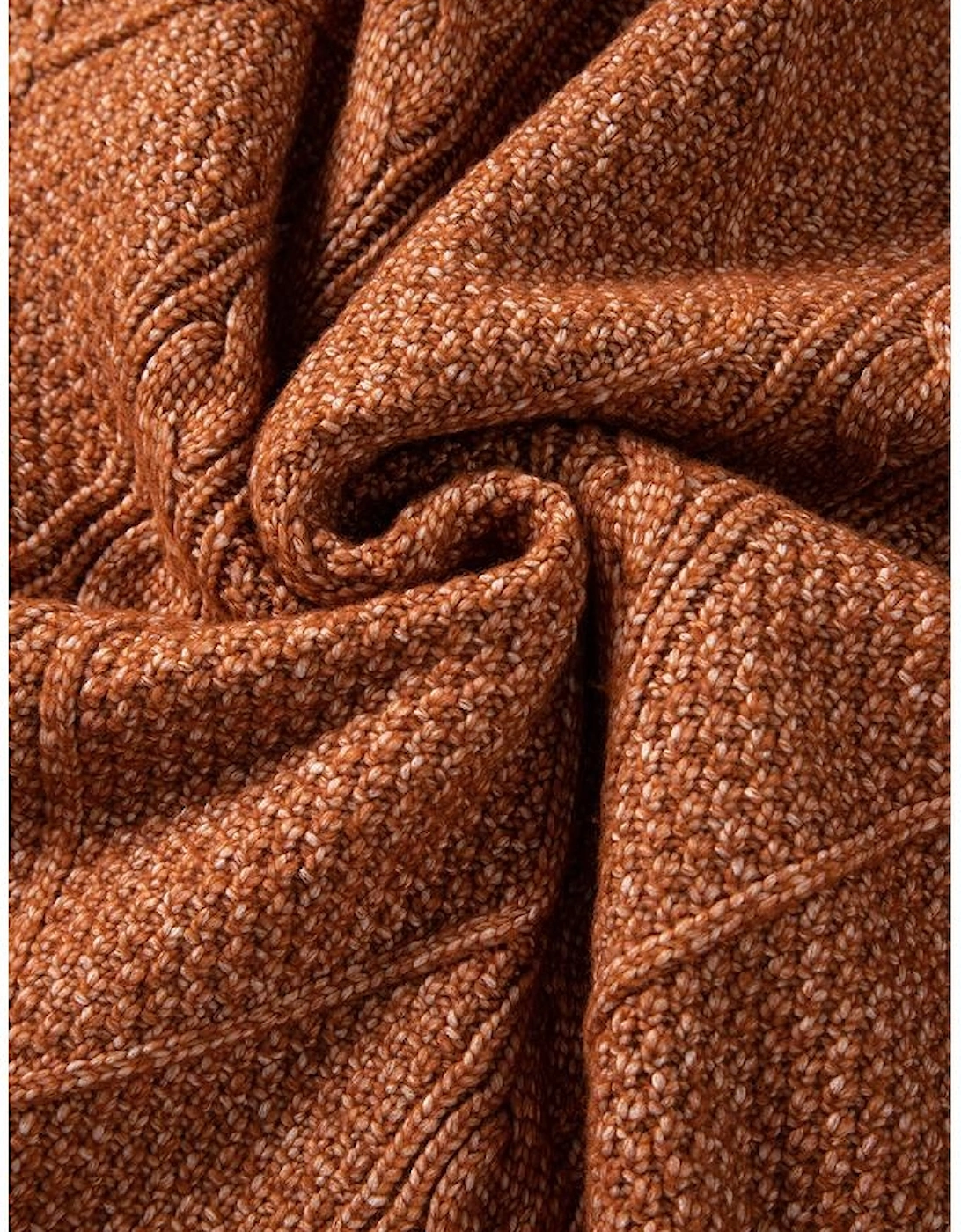 Coffee Cable Knit Drop Shoulder Loose Fit Sweater Dress