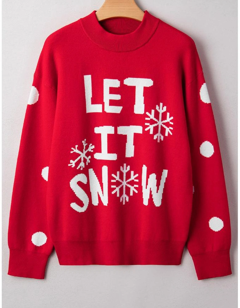 Red Dahlia LET IT SNOW Graphic Christmas Holiday Loose Sweater