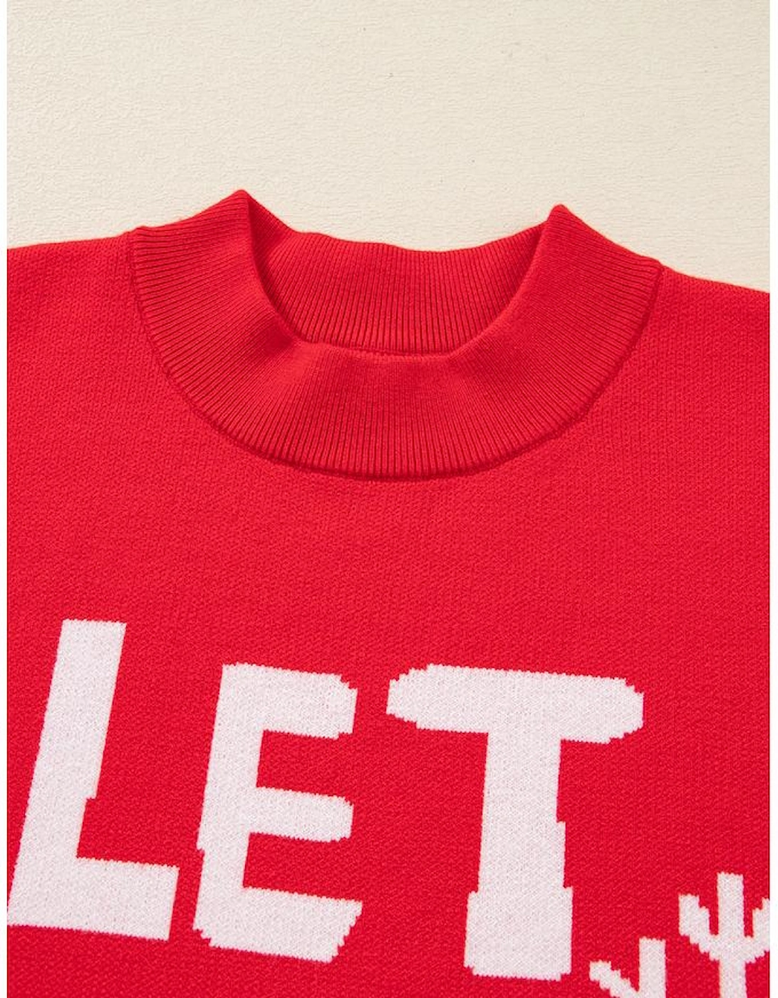 Red Dahlia LET IT SNOW Graphic Christmas Holiday Loose Sweater