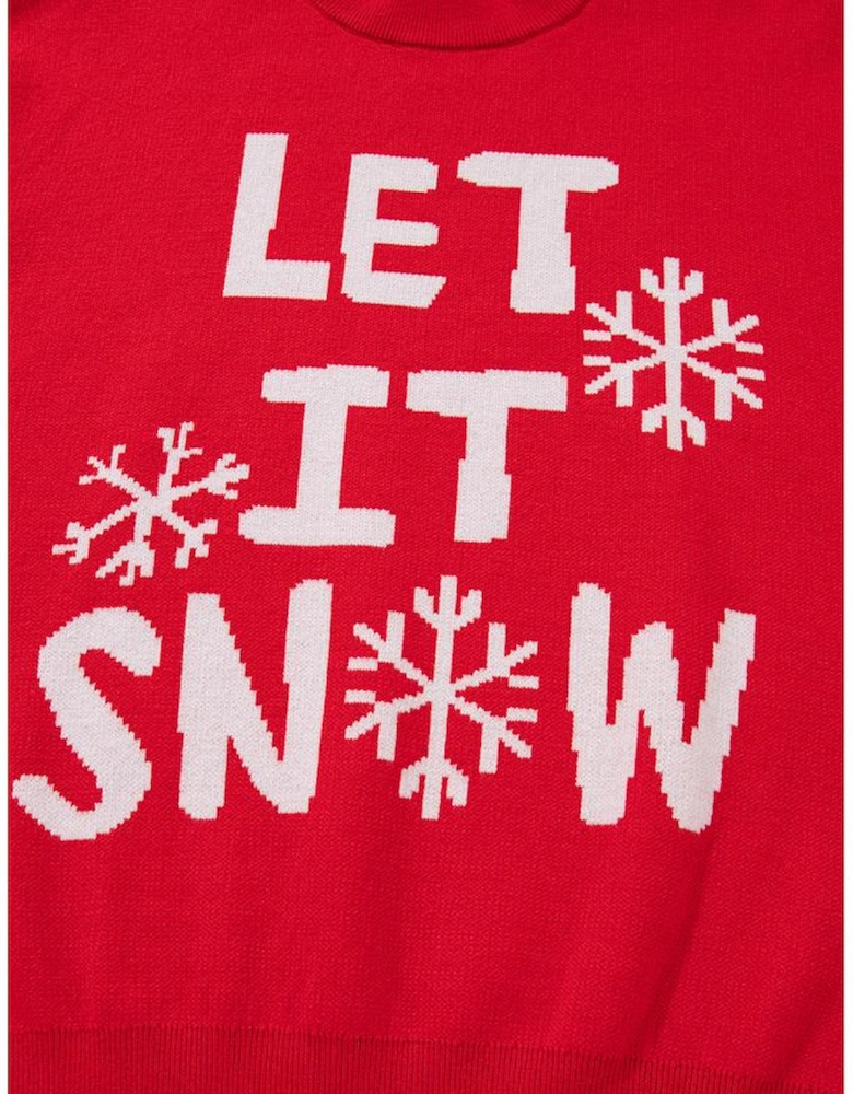 Red Dahlia LET IT SNOW Graphic Christmas Holiday Loose Sweater