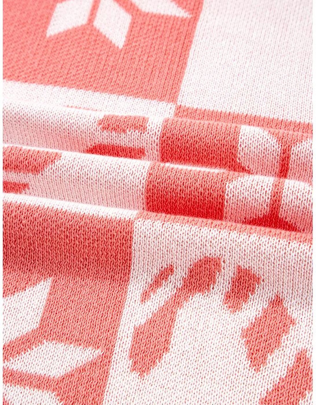 Pink Candycane Snowflake Checker Christmas Holiday Drop Shoulder Tunic Loose Sweater