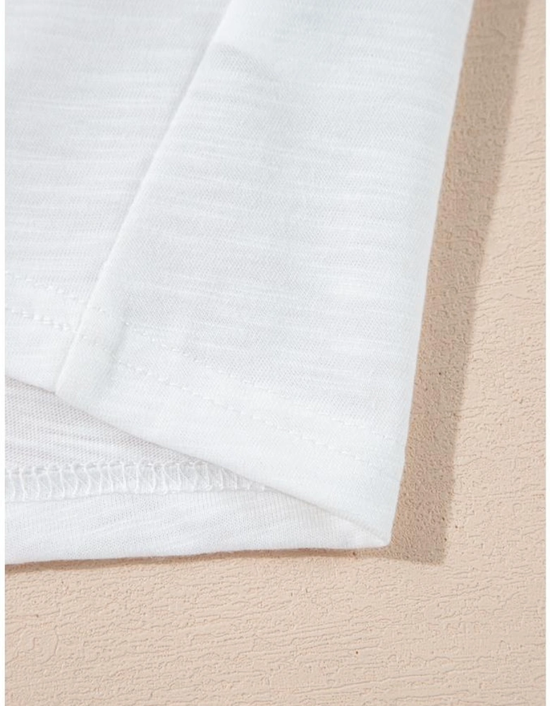 White Hollowed Lace Patchwork Square Neck Short Sleeve Blouse