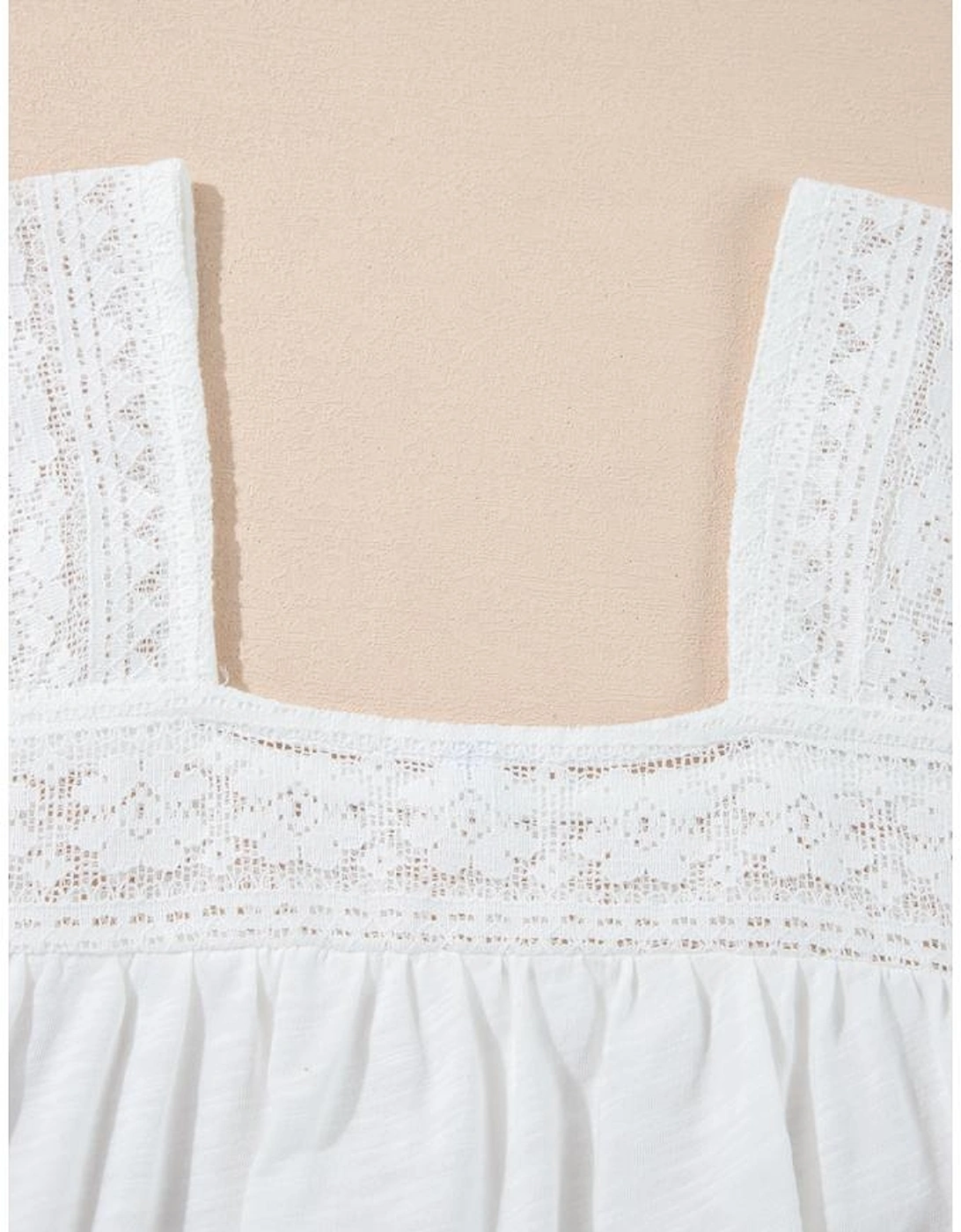 White Hollowed Lace Patchwork Square Neck Short Sleeve Blouse