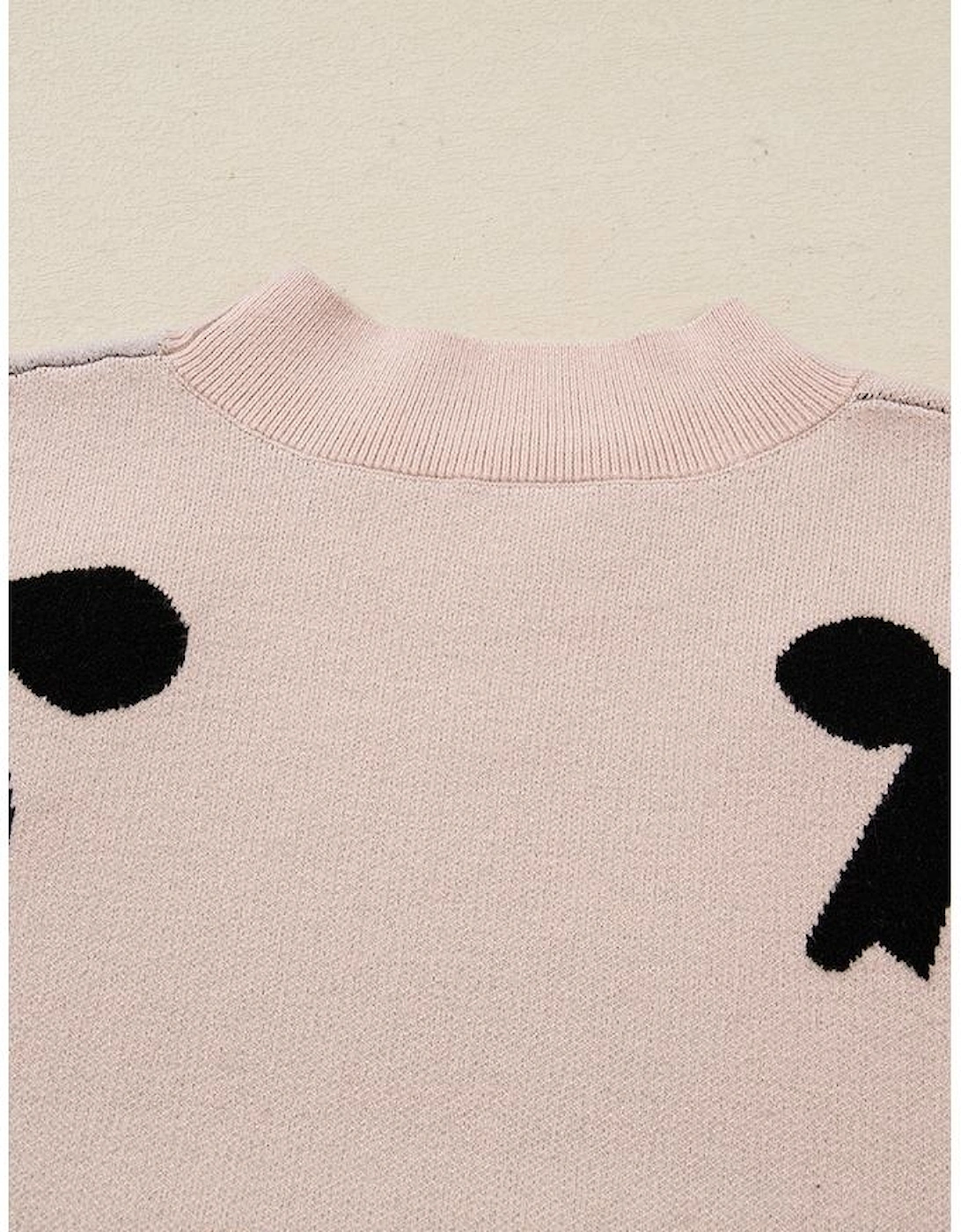 Smoke Gray Pearl Embellished Bow Pattern Loose Sweater