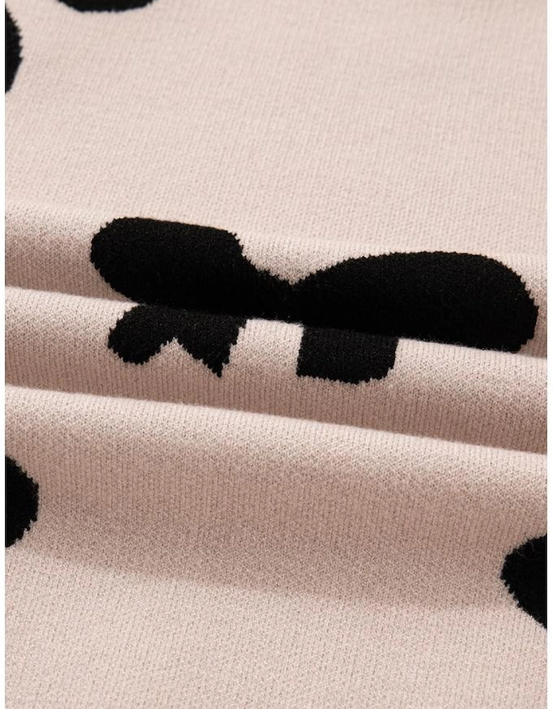 Smoke Gray Pearl Embellished Bow Pattern Loose Sweater