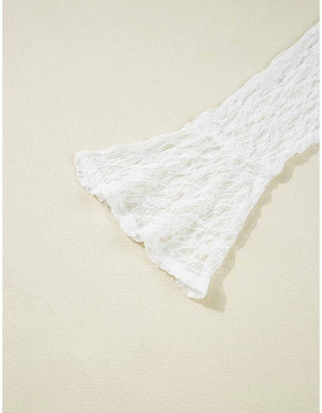 White Sheer Lace Bell Sleeve Mock Neck Blouse