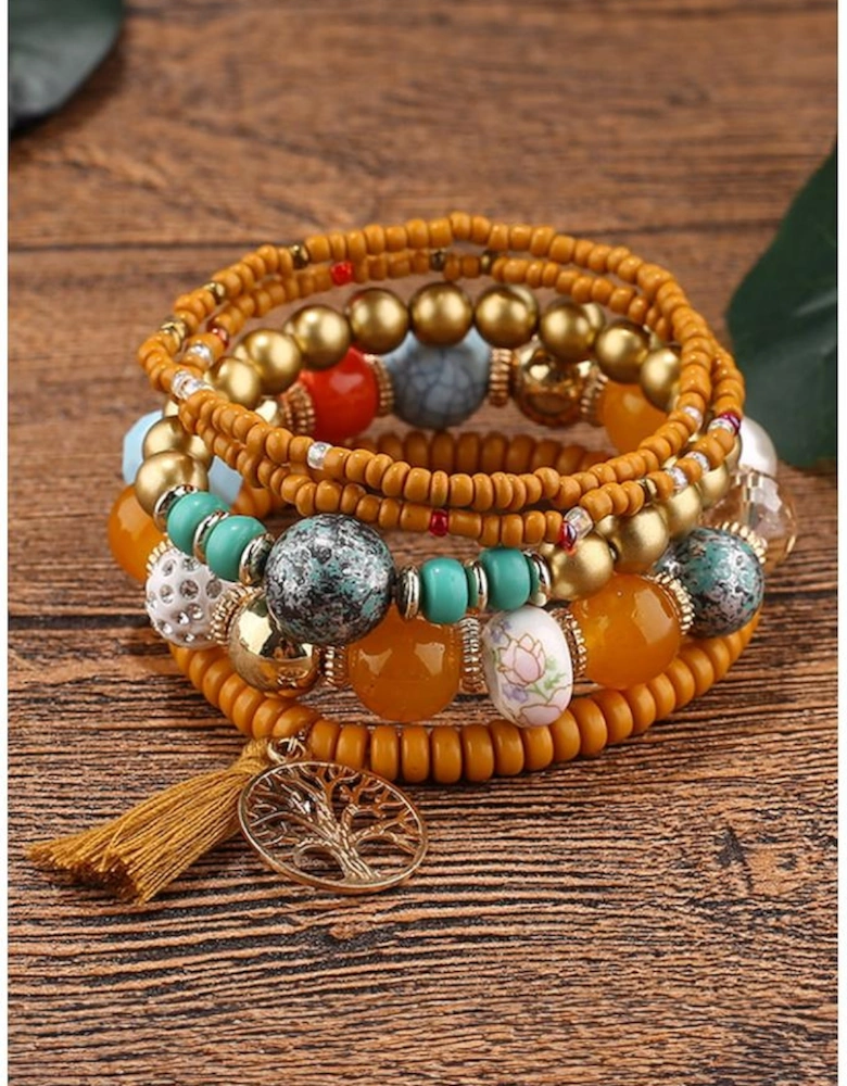 Chestnut 5pcs Boho Beaded Turquoise Bracelets Set