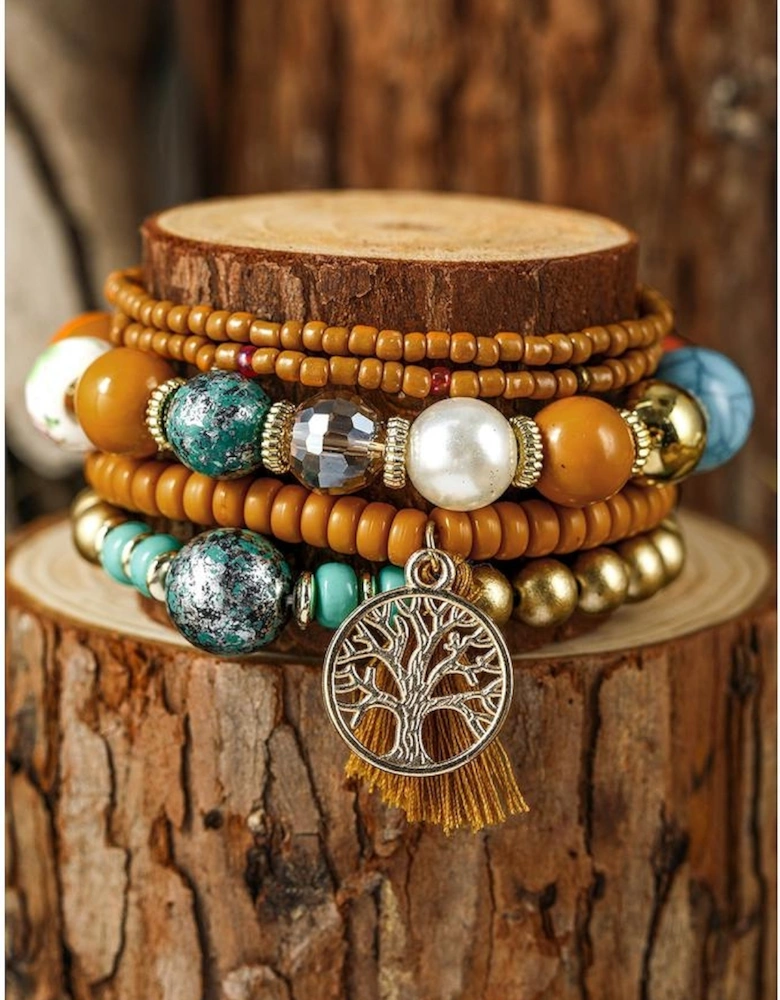 Chestnut 5pcs Boho Beaded Turquoise Bracelets Set