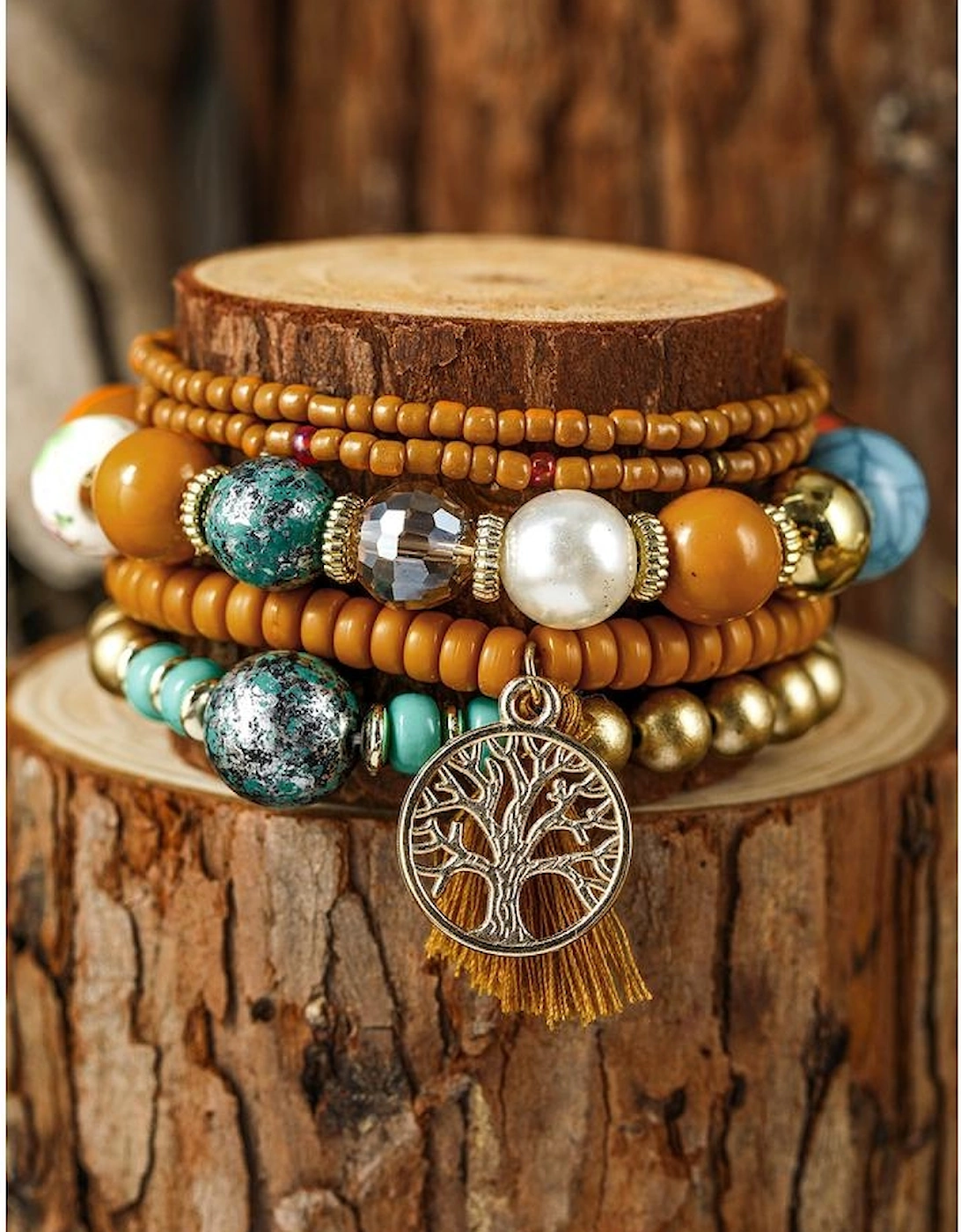 Chestnut 5pcs Boho Beaded Turquoise Bracelets Set