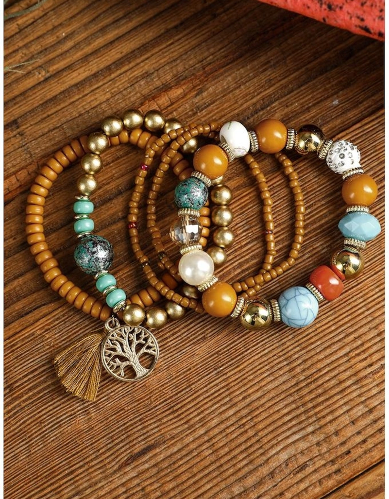 Chestnut 5pcs Boho Beaded Turquoise Bracelets Set