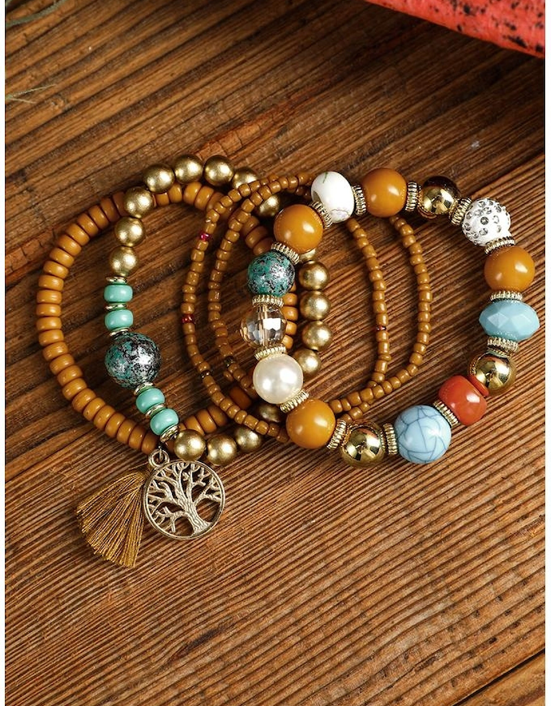 Chestnut 5pcs Boho Beaded Turquoise Bracelets Set