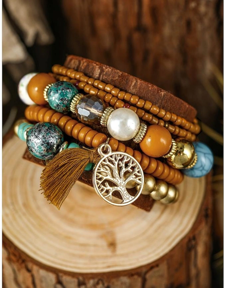Chestnut 5pcs Boho Beaded Turquoise Bracelets Set
