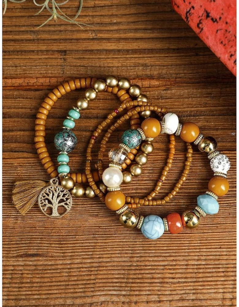 Chestnut 5pcs Boho Beaded Turquoise Bracelets Set