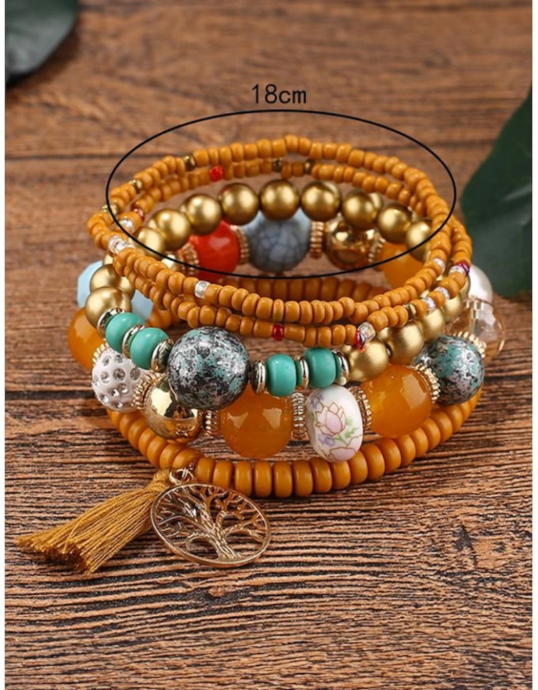 Chestnut 5pcs Boho Beaded Turquoise Bracelets Set