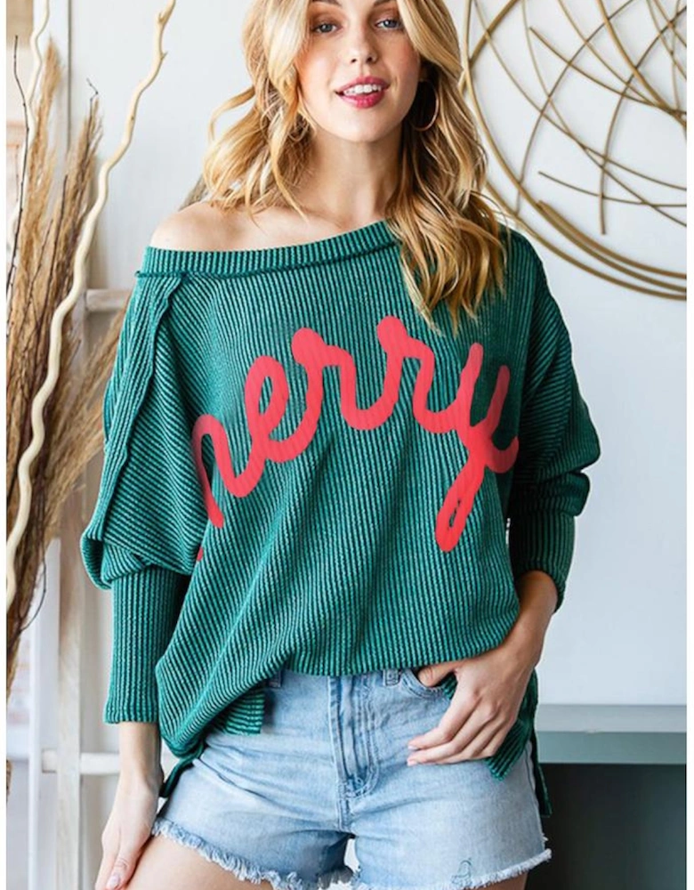 Skobeloff Merry Graphic Corded Batwing Sleeve Knit Top