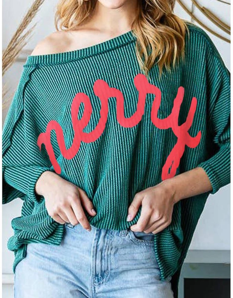 Skobeloff Merry Graphic Corded Batwing Sleeve Knit Top