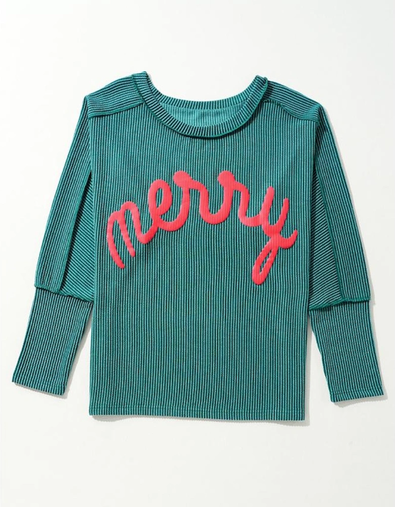 Skobeloff Merry Graphic Corded Batwing Sleeve Knit Top