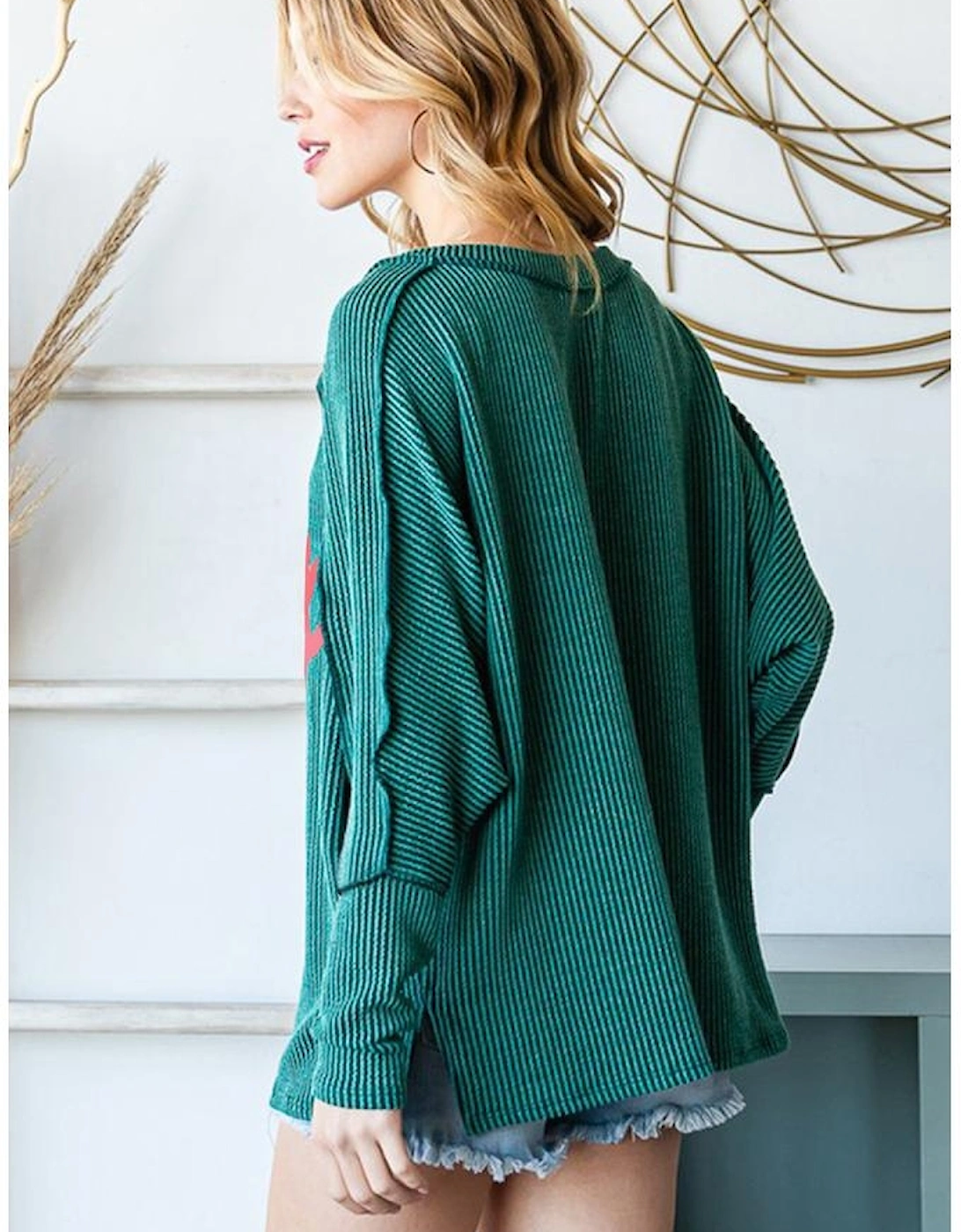 Skobeloff Merry Graphic Corded Batwing Sleeve Knit Top