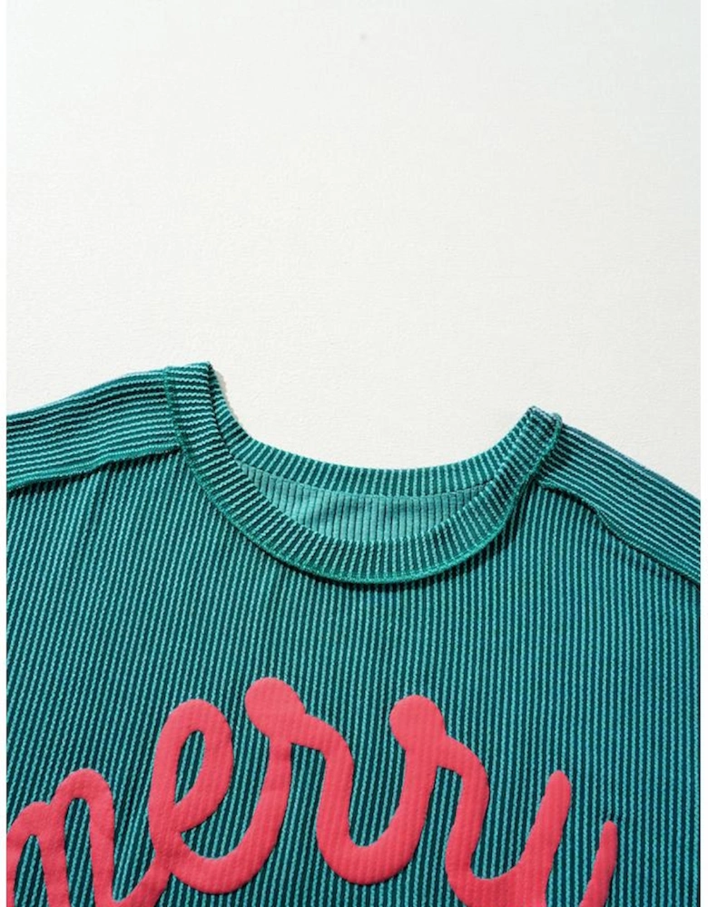 Skobeloff Merry Graphic Corded Batwing Sleeve Knit Top