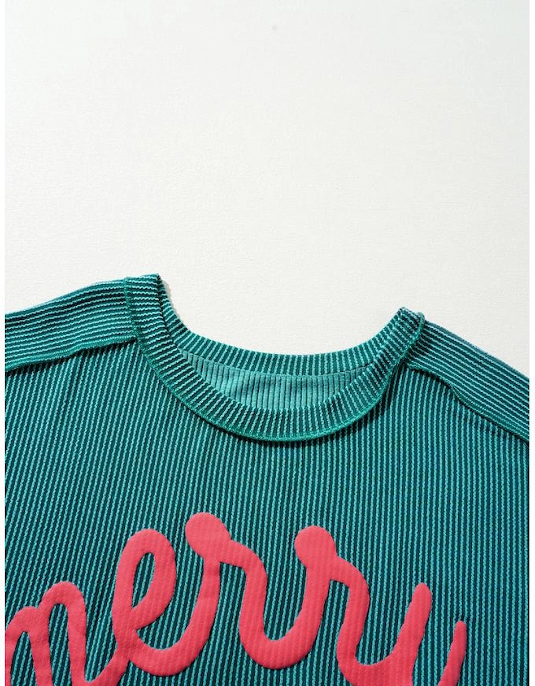 Skobeloff Merry Graphic Corded Batwing Sleeve Knit Top