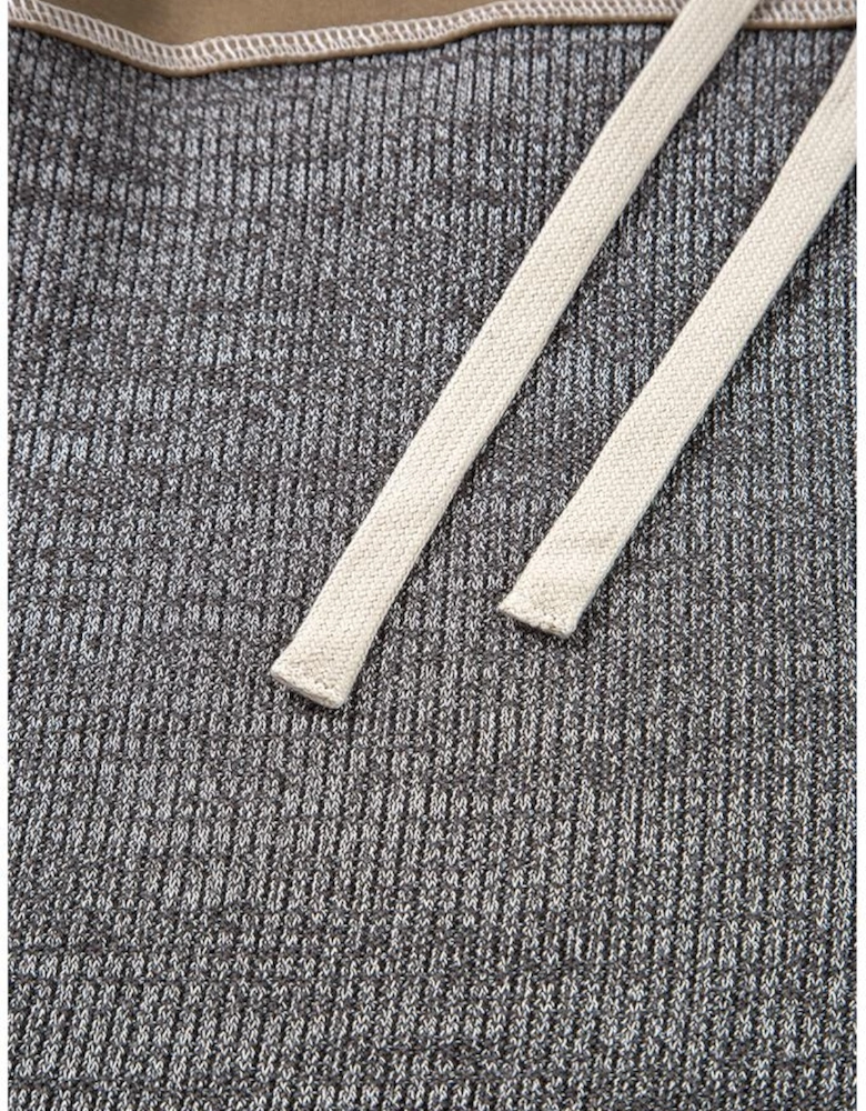 Jungle Green Mixed Texture Patchwork Exposed Seam Half Button Pullover Hooded Sweatshirt