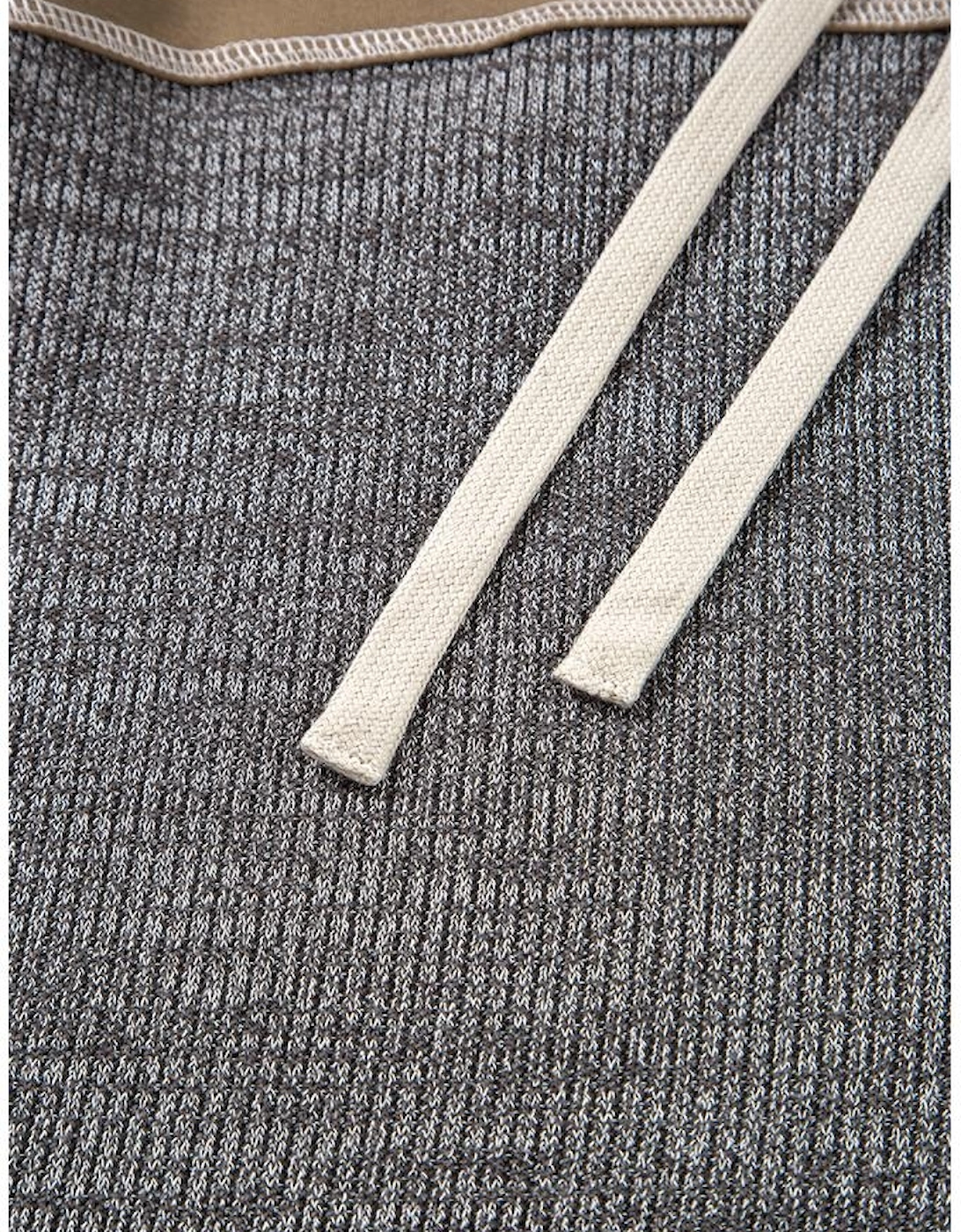 Jungle Green Mixed Texture Patchwork Exposed Seam Half Button Pullover Hooded Sweatshirt