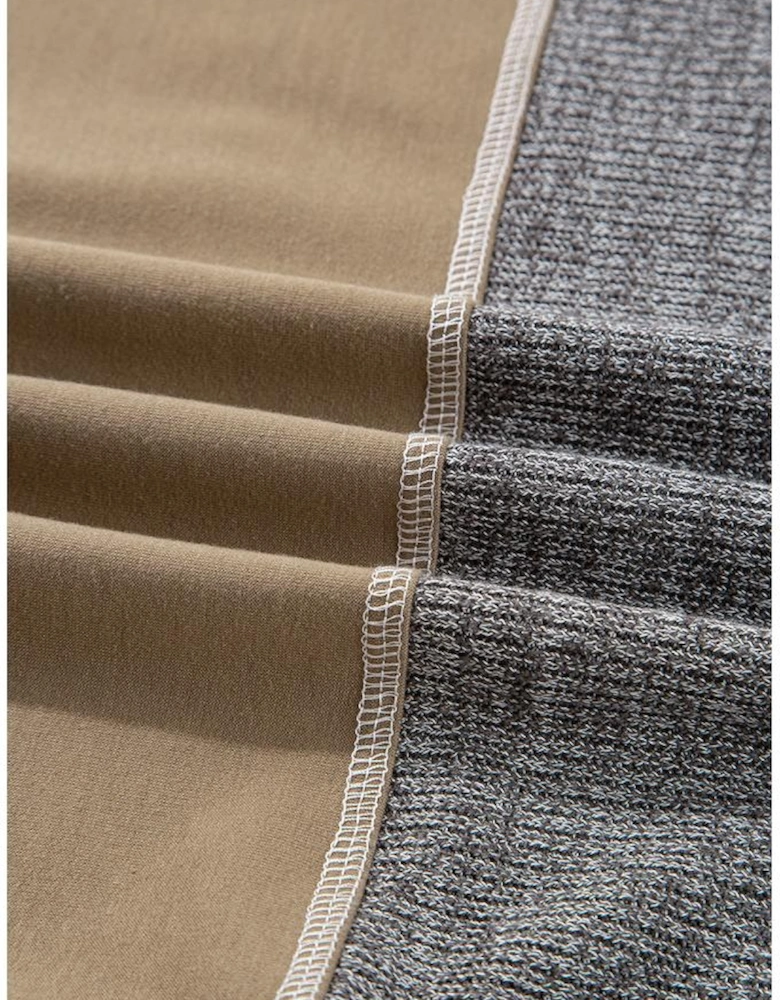 Jungle Green Mixed Texture Patchwork Exposed Seam Half Button Pullover Hooded Sweatshirt