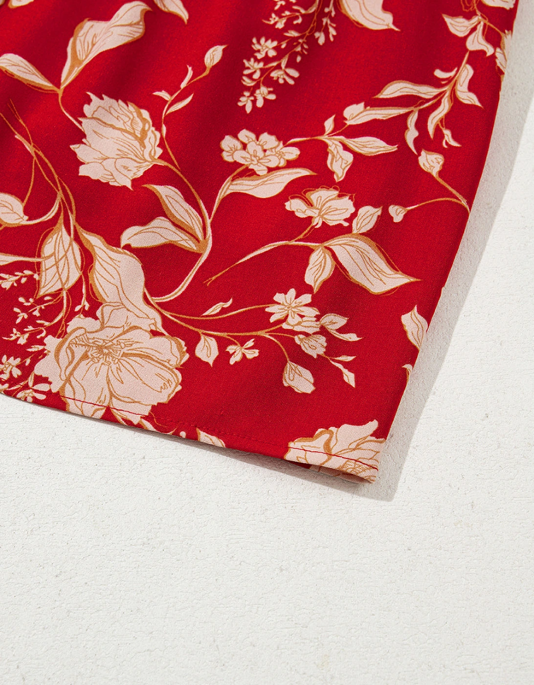 Red Floral Print Buttoned Front V Neck Tiered Short Sleeve Midi Dress