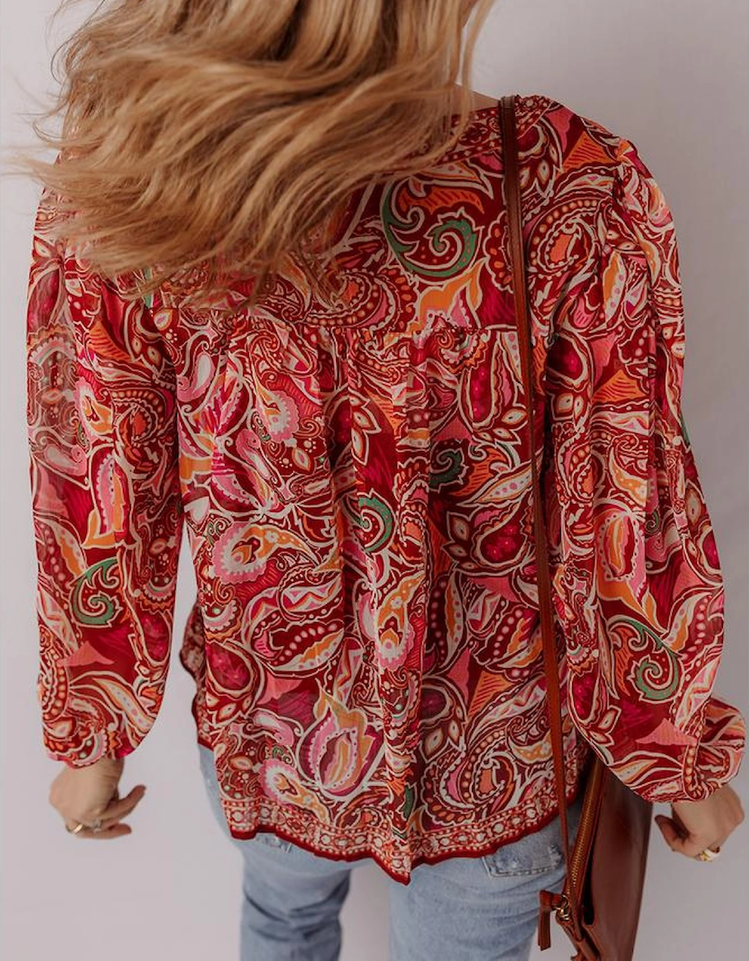 Multicolour Ethnic Paisley Print Tassel Tie Puff Sleeve Boho Blouse, 16 of 15