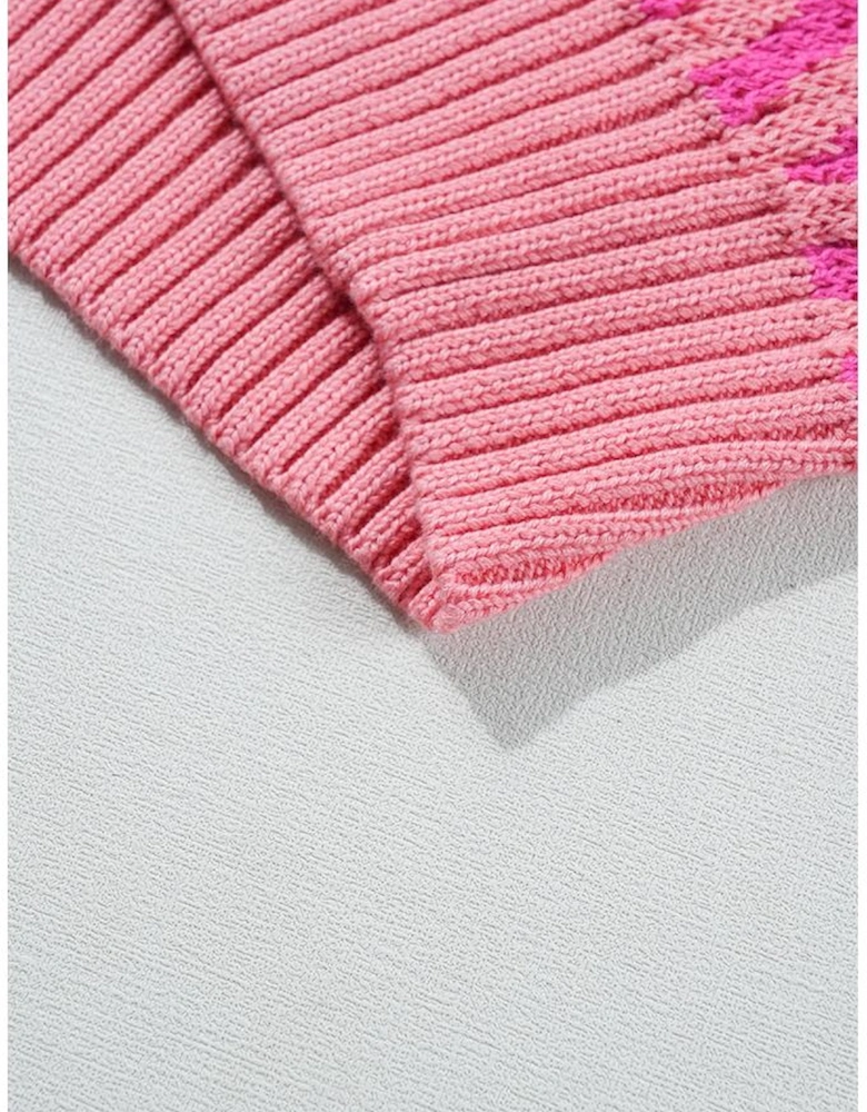 Pink Striped Buttoned V Neck Drop Shoulder Cardigan