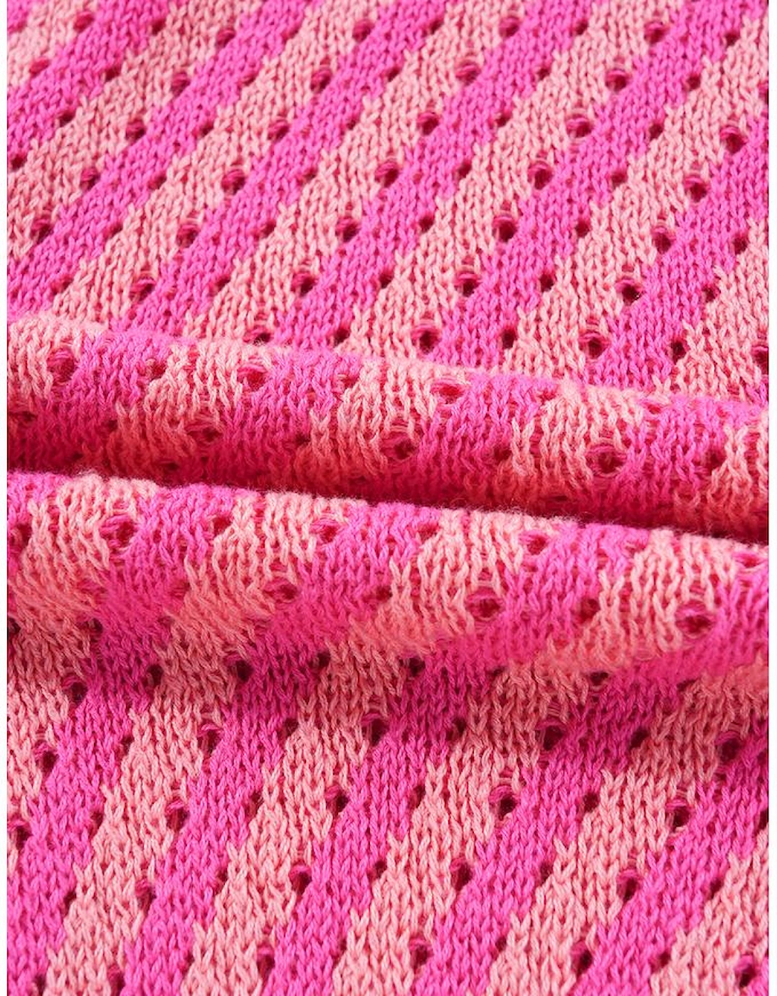 Pink Striped Buttoned V Neck Drop Shoulder Cardigan