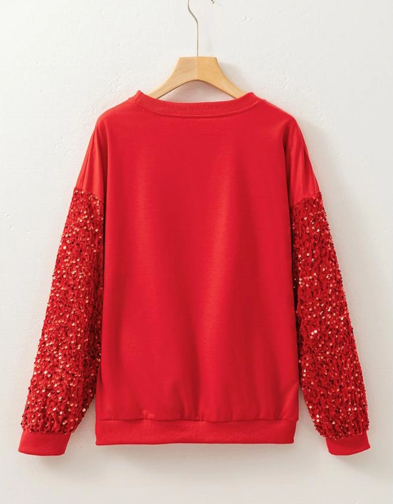 Fiery Red Sequined Santa Claus Long Sleeve Christmas Sweatshirt