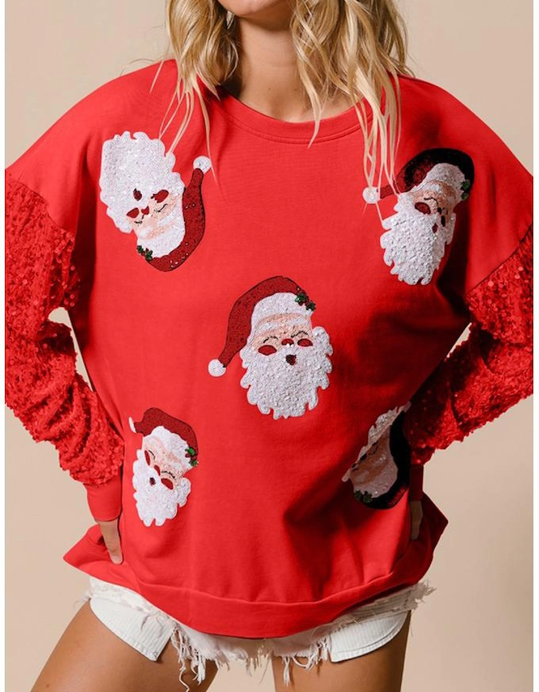 Fiery Red Sequined Santa Claus Long Sleeve Christmas Sweatshirt, 7 of 6