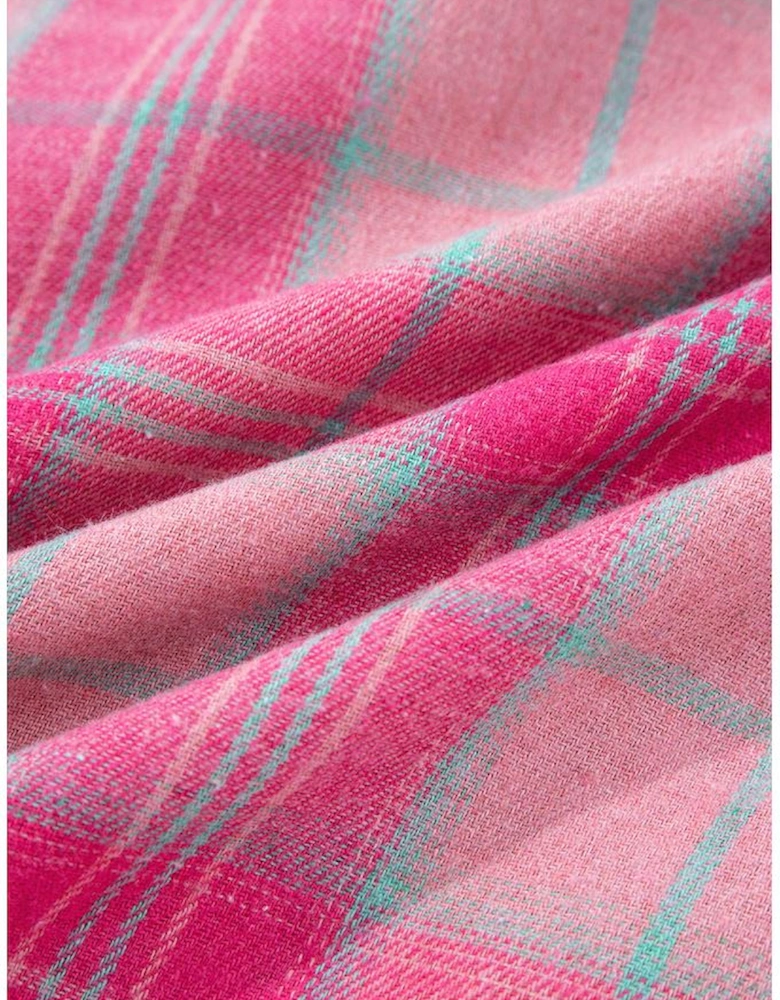 Sachet Pink Plaid Print Rounded Hem Long Sleeve Shirt with Pockets