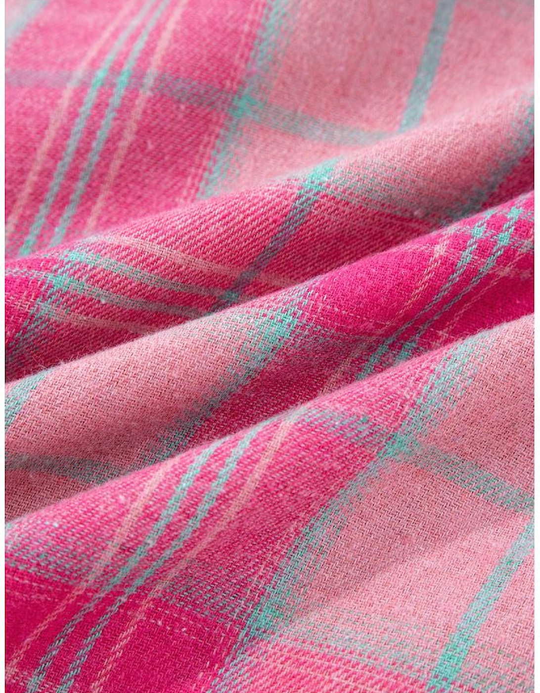 Sachet Pink Plaid Print Rounded Hem Long Sleeve Shirt with Pockets