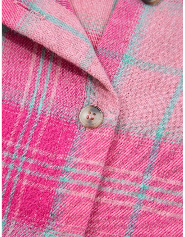 Sachet Pink Plaid Print Rounded Hem Long Sleeve Shirt with Pockets